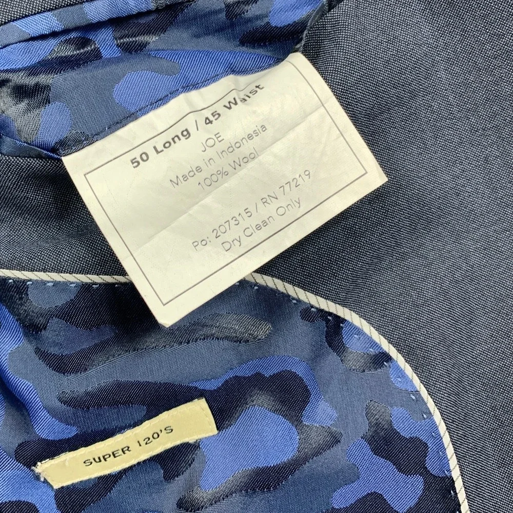 Joseph Abboud JOE Sport Coat Blazer 50L Blue Super 120s Wool Slim Fit 2 Button